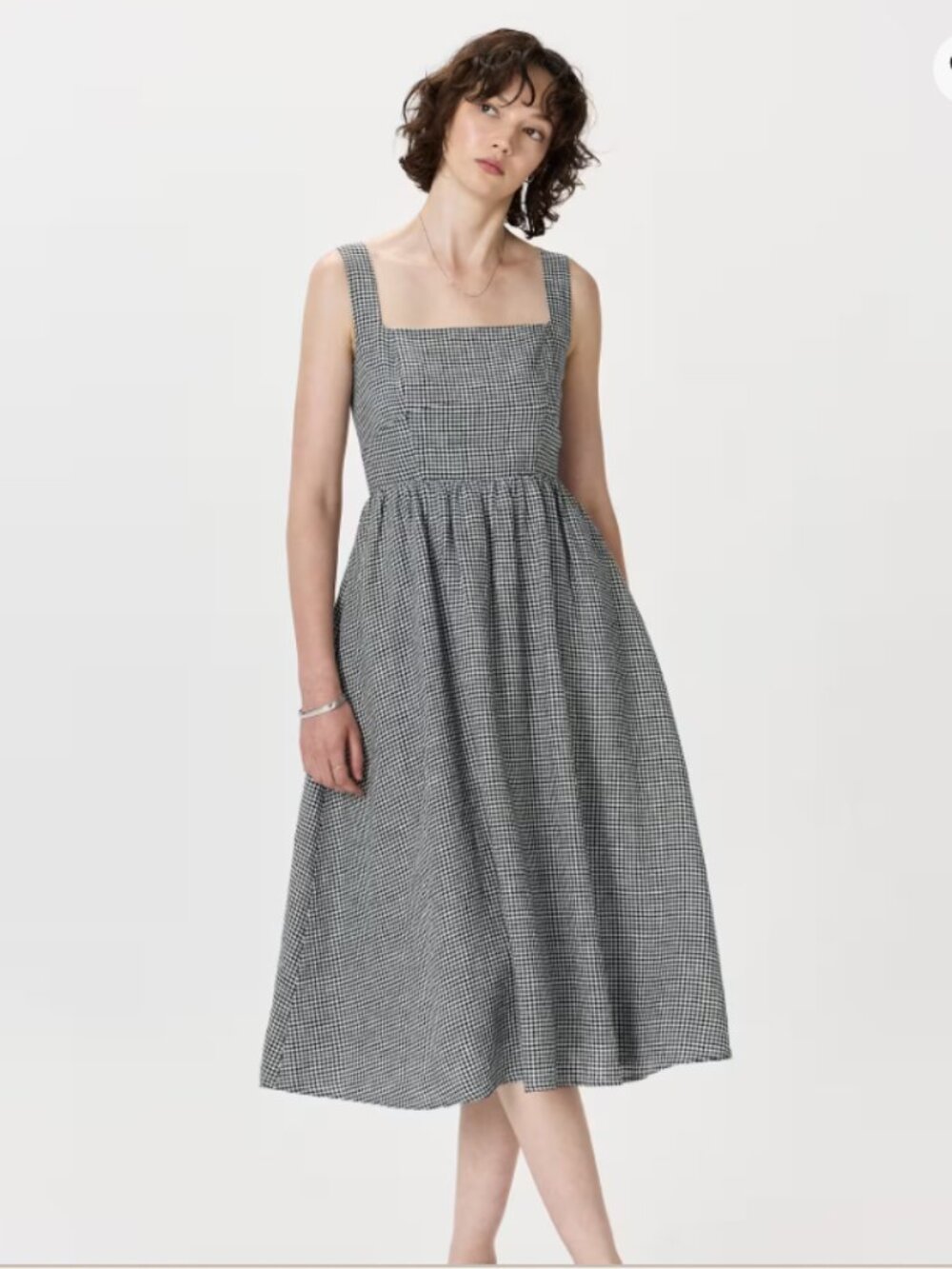 Quince 100% European Linen Fit & Flare Midi Dress sz SM Mini Gingham
